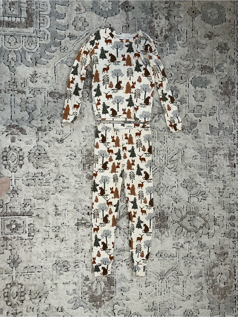Place Cream Kids Pajama Set with Brown & Green Forest Print